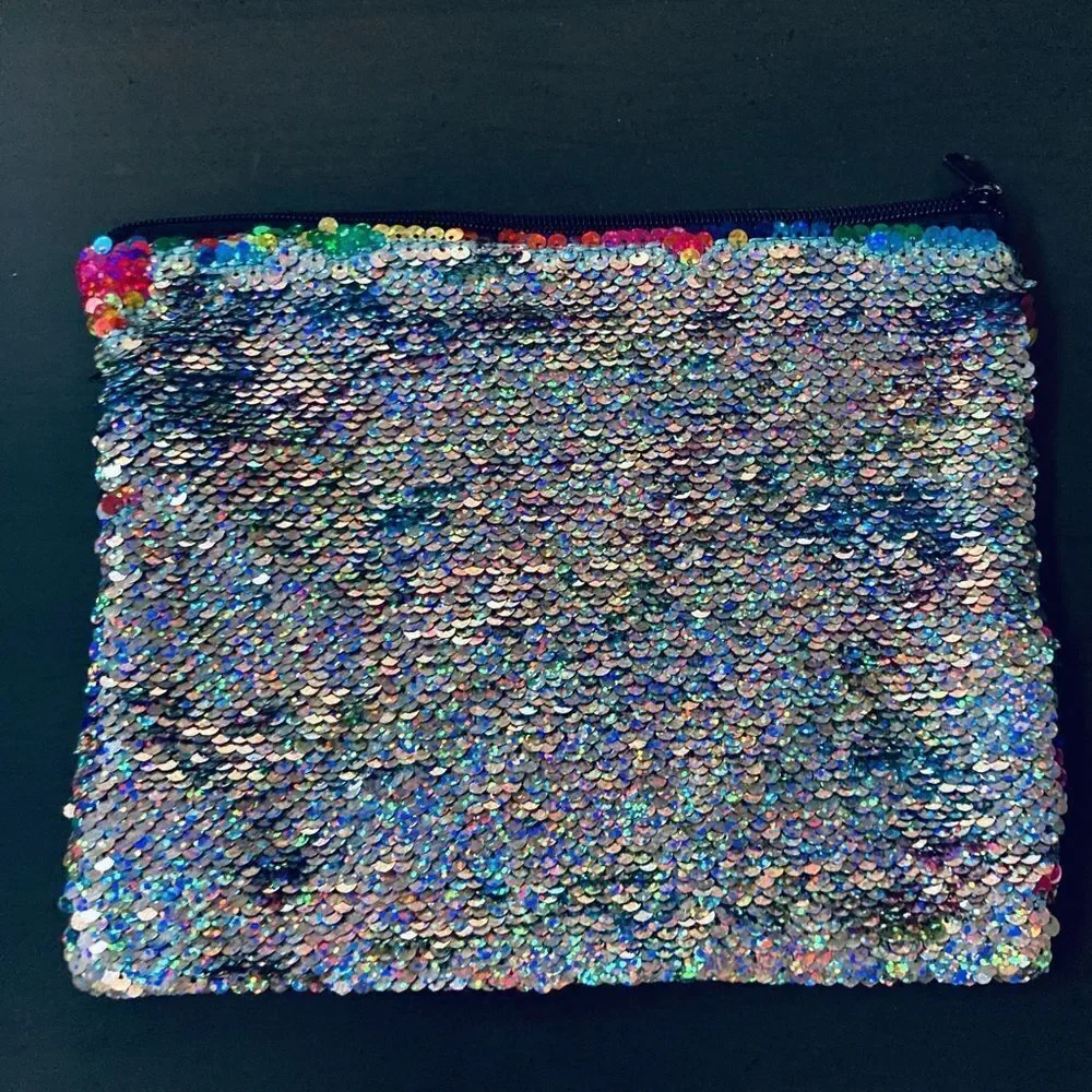 Rainbow Sequin Zipper Storage Travel Cosmetic Bag